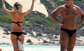 Striking Blonde Babe In A Sexy Bikini Has Fun On The Beach