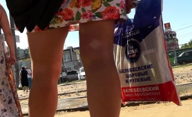 Attractive Russian Teen With Sexy Long Legs Upskirt Outside