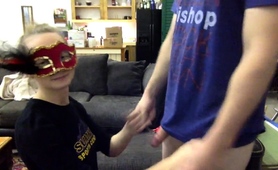 Masked Brunette Teen Reveals Her Blowjob Talents On Webcam