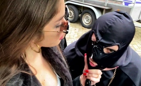 Gorgeous Milf Mistress Humiliating A Masked Slave Outdoors