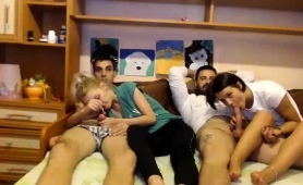 Two Kinky Young Couples Enjoying Wild Group Sex On Webcam